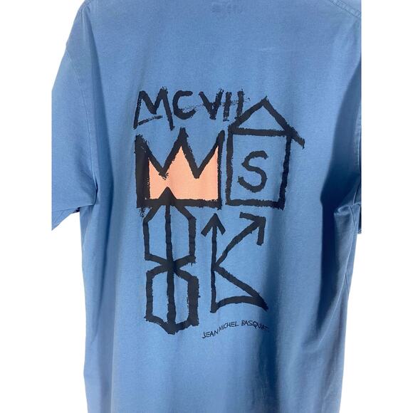 Men's Uniqlo NYC Pop Icon Blue T-shirt Basquiat Dinosaur art  Medium 100% Cotton - Picture 6 of 8